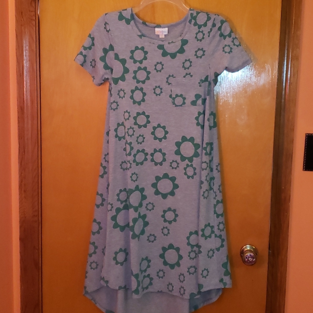 LuLaRoe Carly gray green flower high low dress XXS